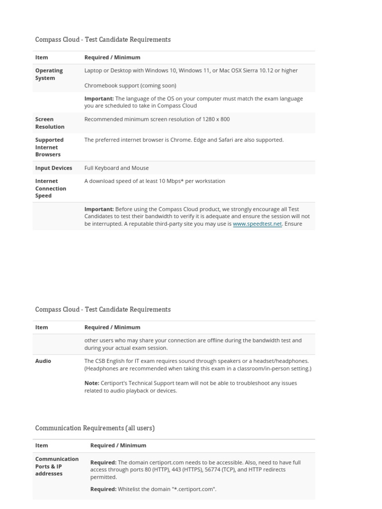 Compass Cloud Testing Requirements | PDF | Internet | Computer Engineering