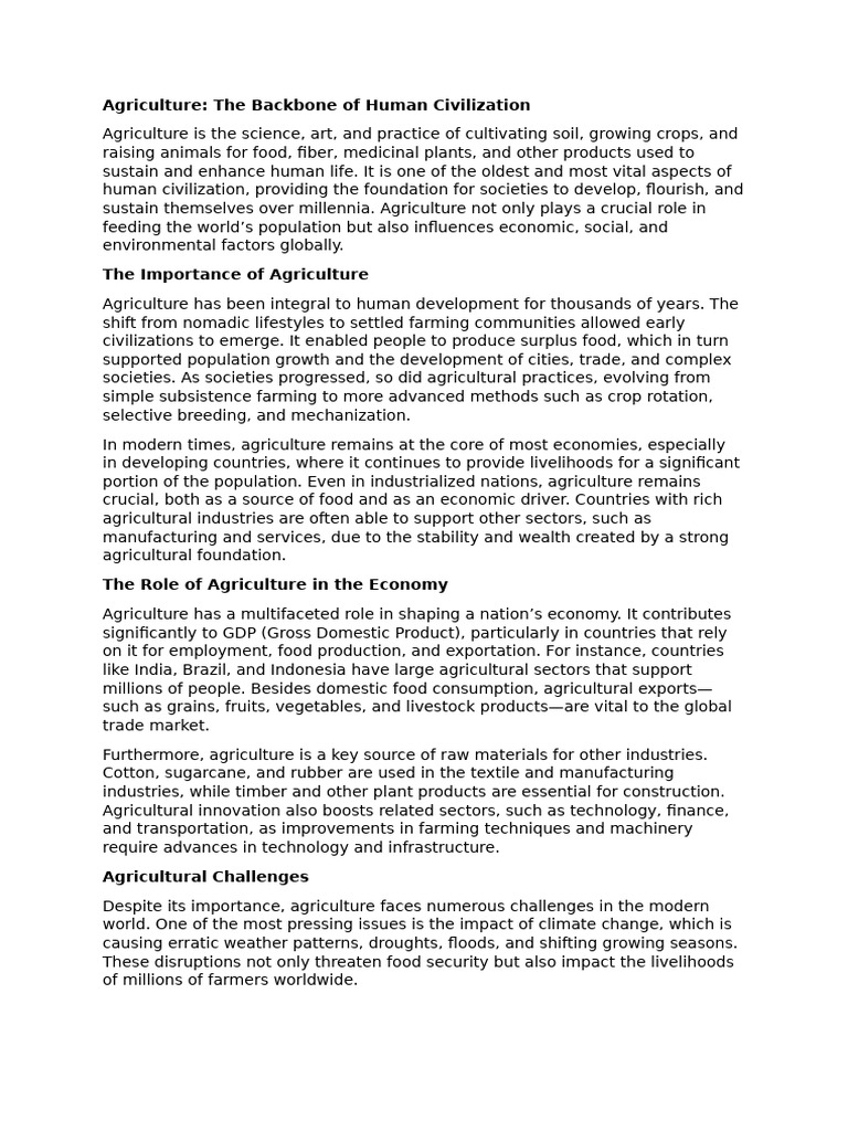 Agriculture's Global Impact | PDF | Agriculture | Sustainable Agriculture