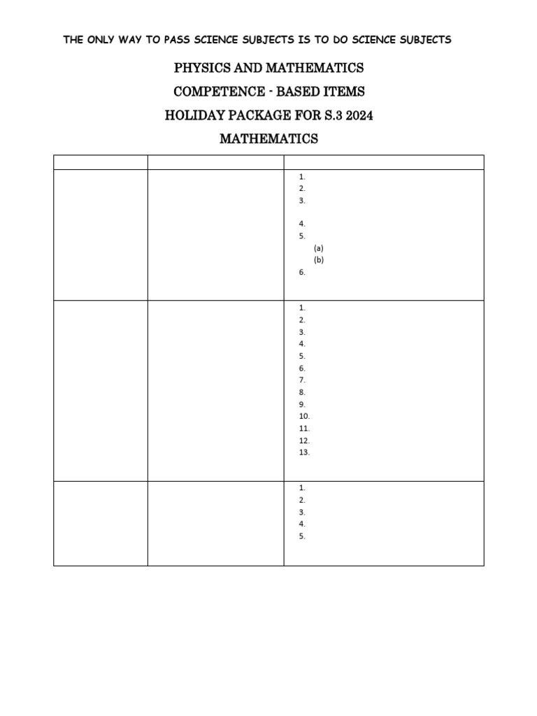 Holiday Package S3 Phy - Math 2024 | PDF | Equations | Geometry