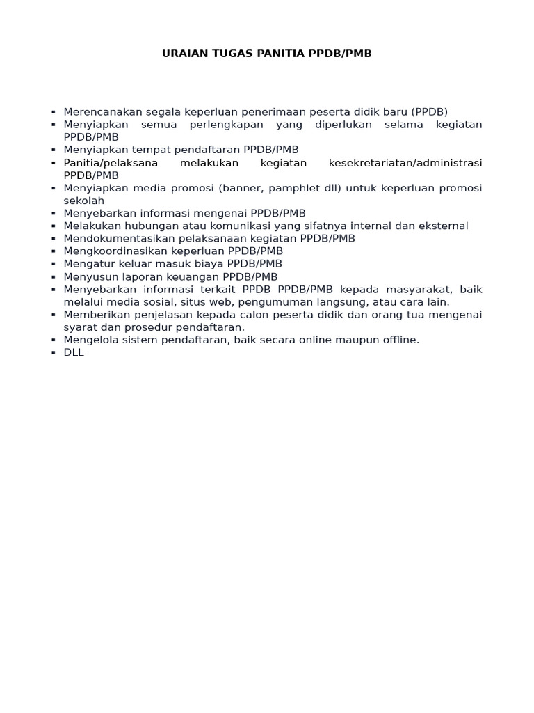 Uraian Tugas Panitia PPDB | PDF