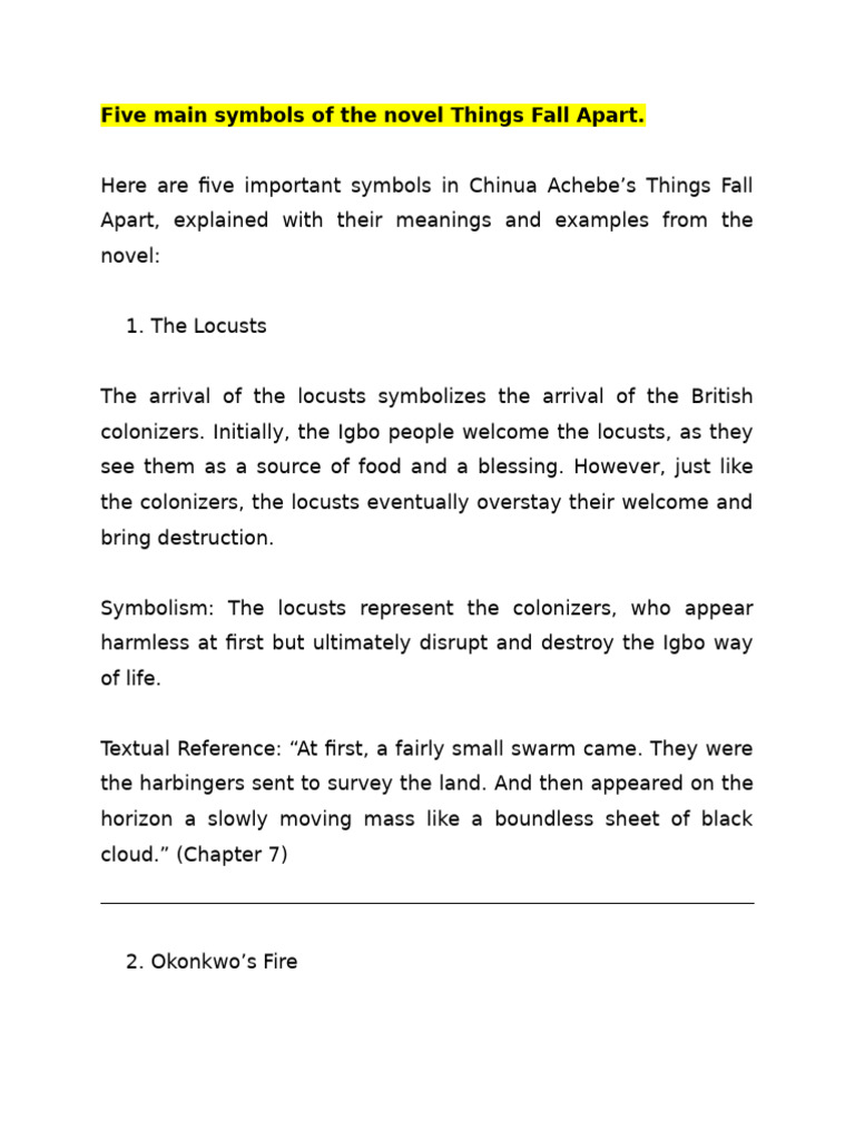 Symbols in Things Fall Apart Explained | PDF | Igbo People