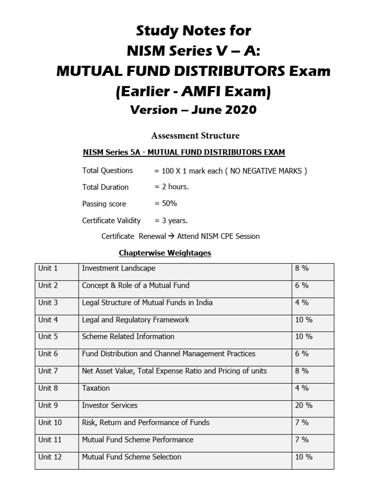 NISM Series V-A Mutual Fund Exam Guide | PDF | Investment Fund | Mutual ...