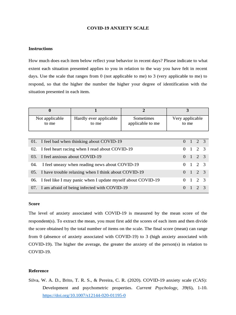 COVID 19 Anxiety Scale | PDF
