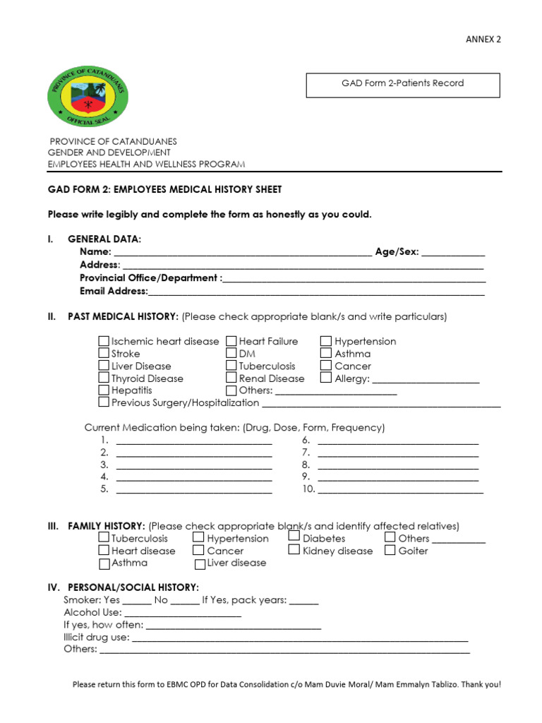 GAD Form 2 Patient's History Sheet 2023 | PDF | Clinical Medicine ...