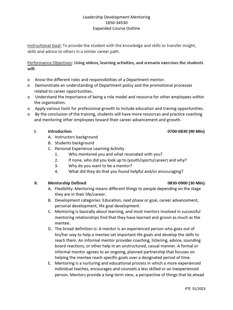 Leadership Mentoring Course Outline | PDF | Mentorship | Social Psychology