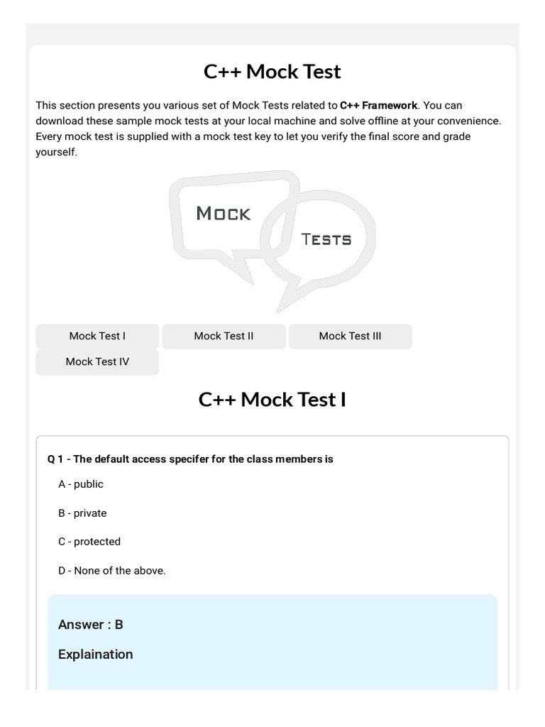 C Mock Test 1 Pdf Namespace C