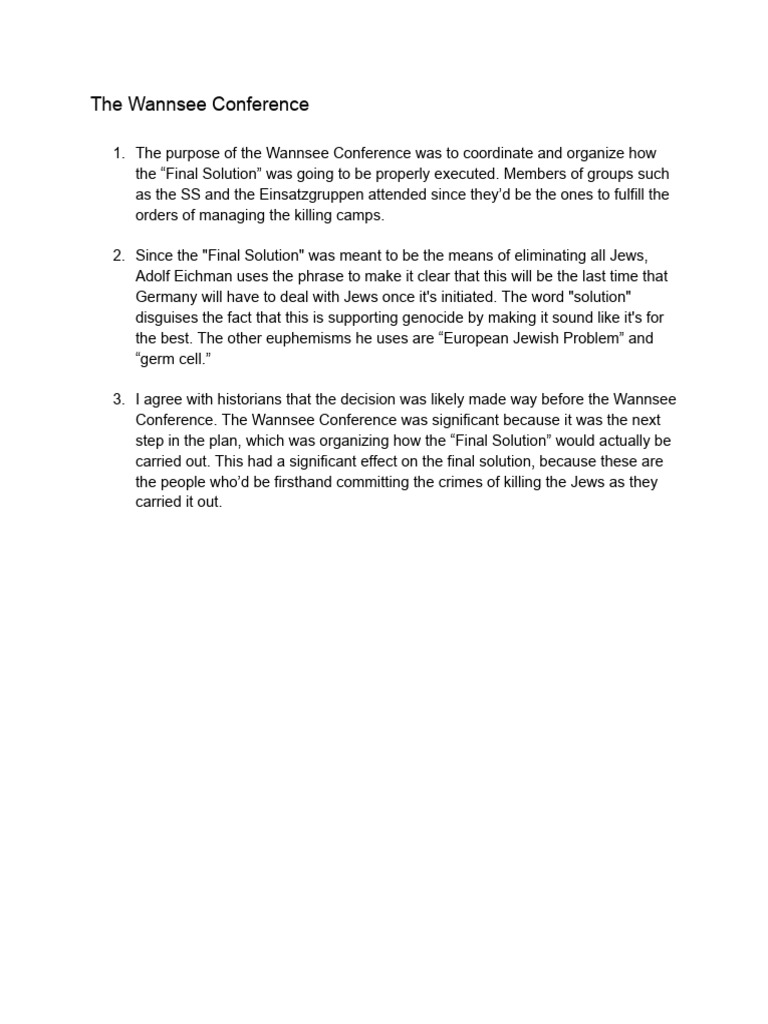 The Purpose of the Wannsee Conference | PDF