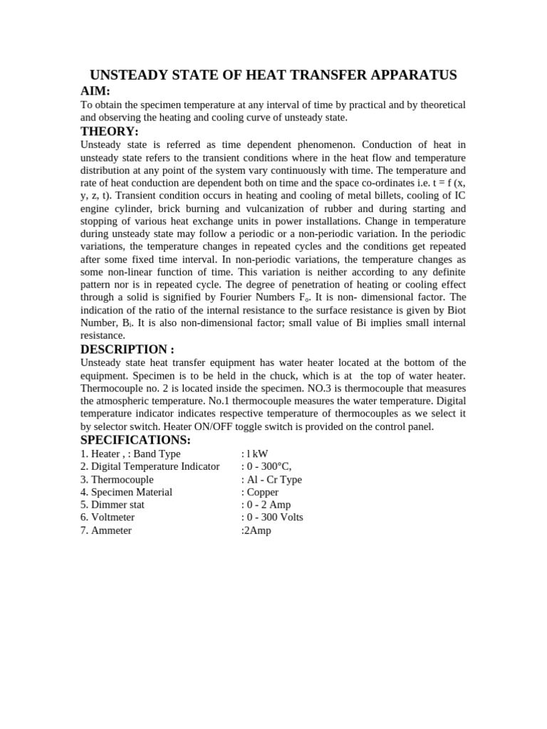 Unsteady State Heat Transfer Analysis | PDF | Heat Transfer | Thermal ...