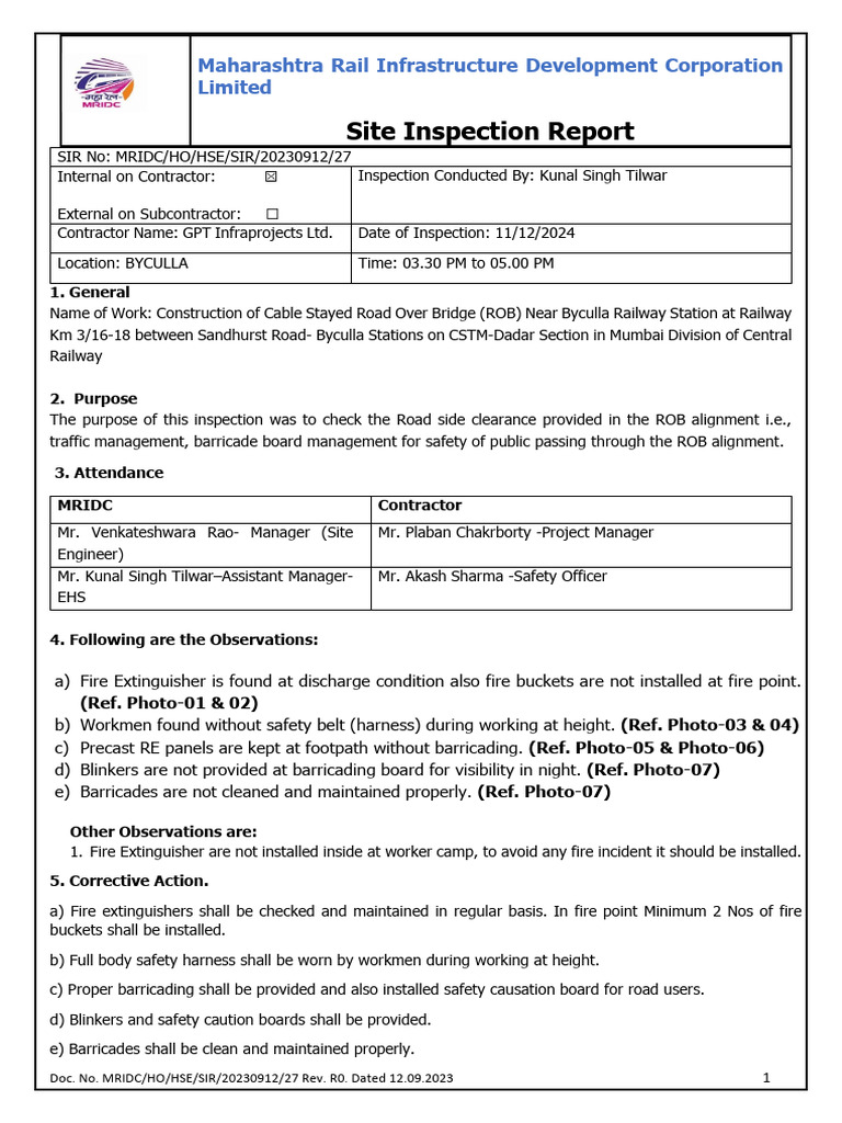 Byculla Road Bridge Safety Inspection Report | PDF | Safety