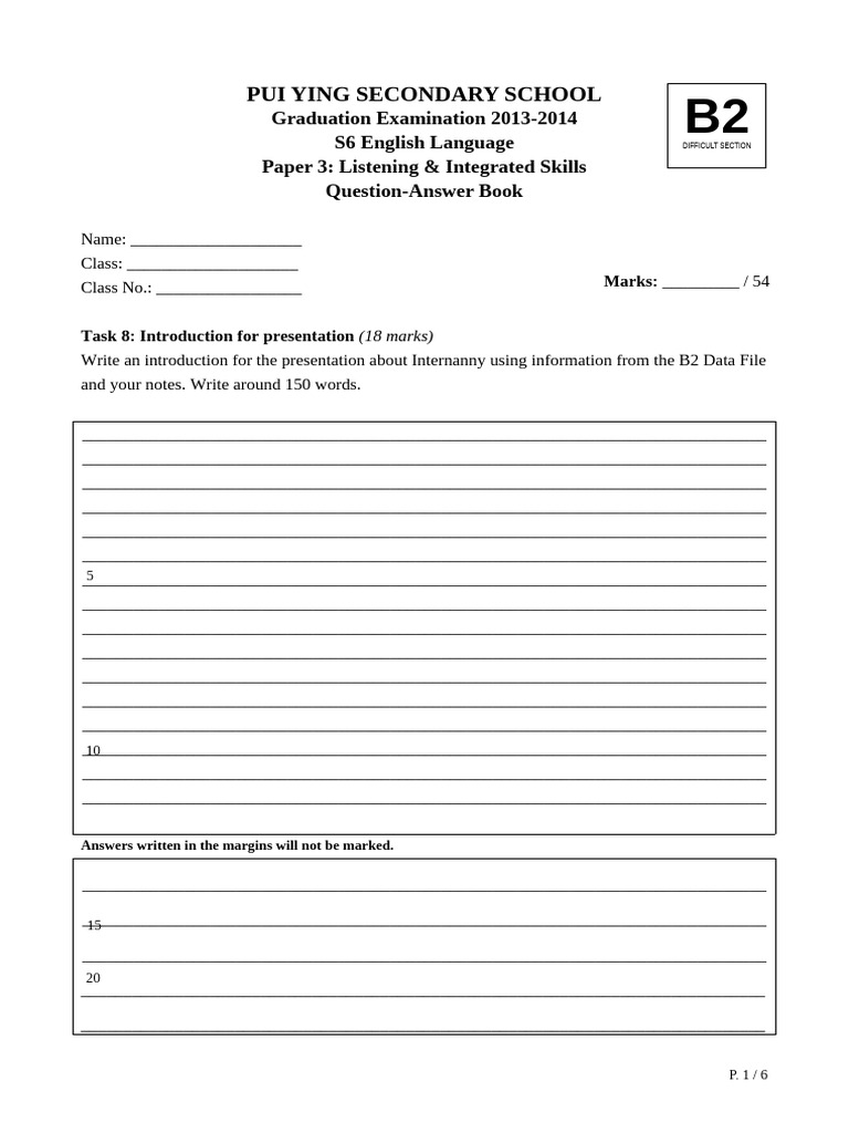 1314 S6 (1st Term) Paper 3 Graduation Exam (Part B2) | PDF | Qualifications