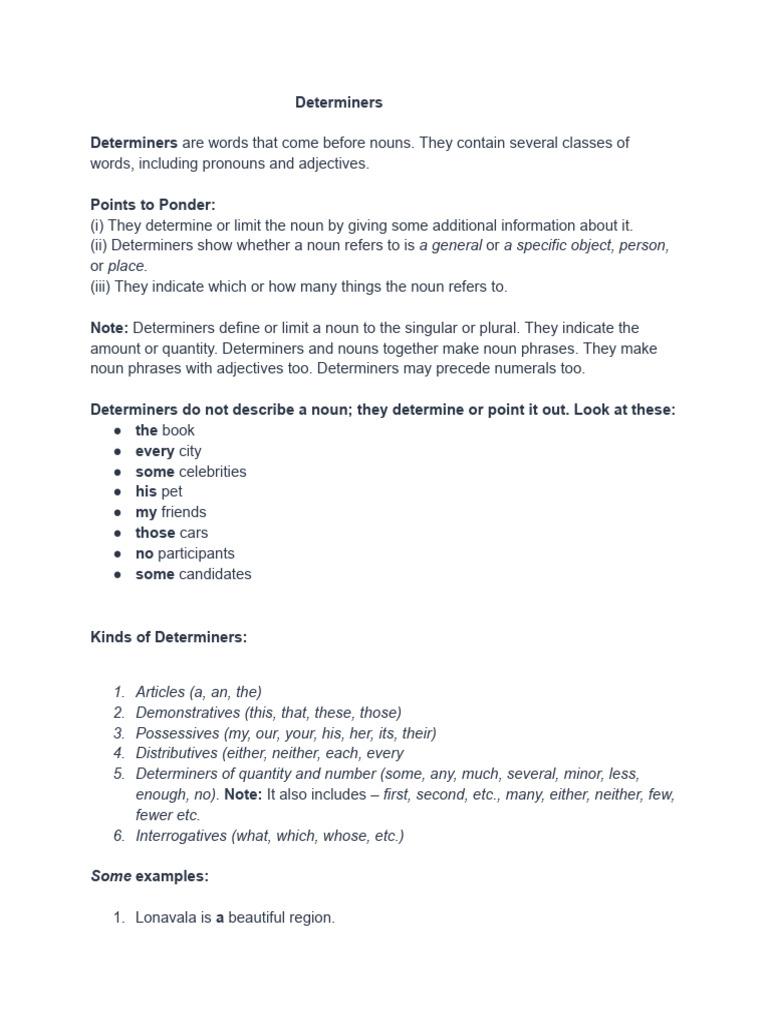 Understanding Determiners in English | PDF | Grammatical Number | Noun