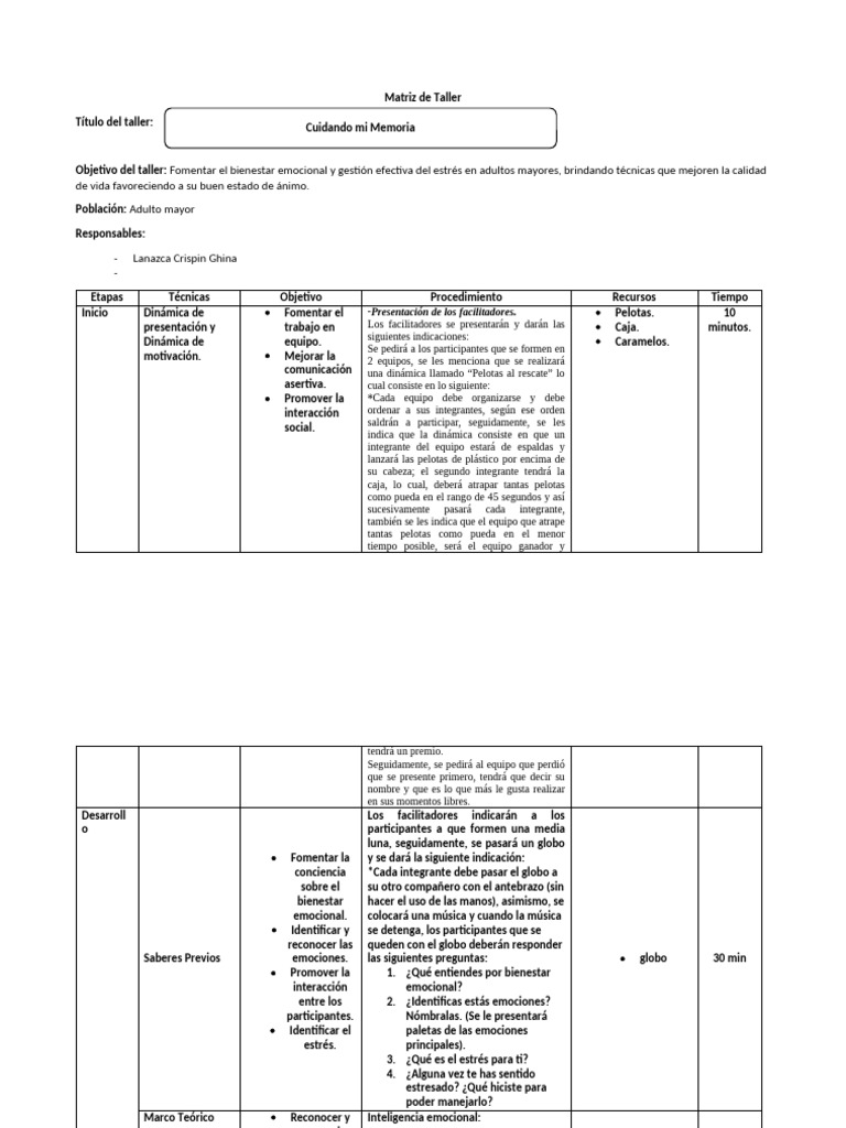 Taller de Bienestar Emocional para Mayores | PDF | Las emociones ...