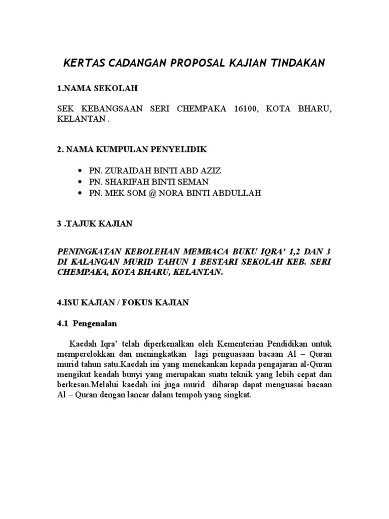 Cadangan Kajian Tindakan Pdf