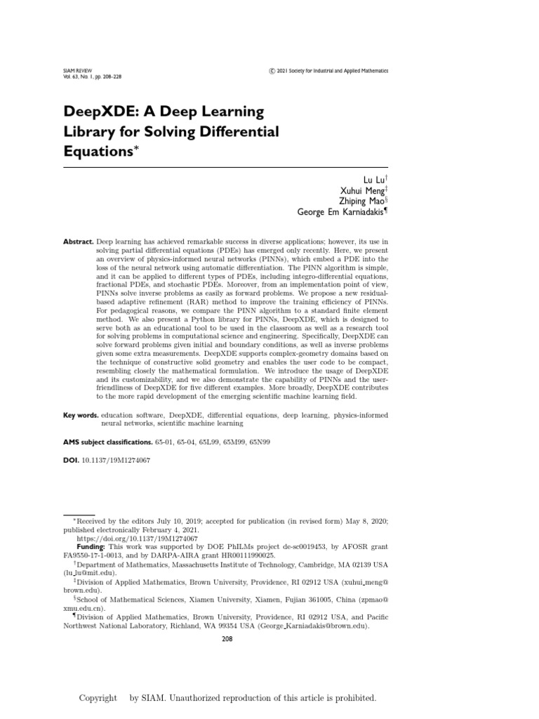 Deepxde: A Deep Learning Library For Solving Differential Equations ...