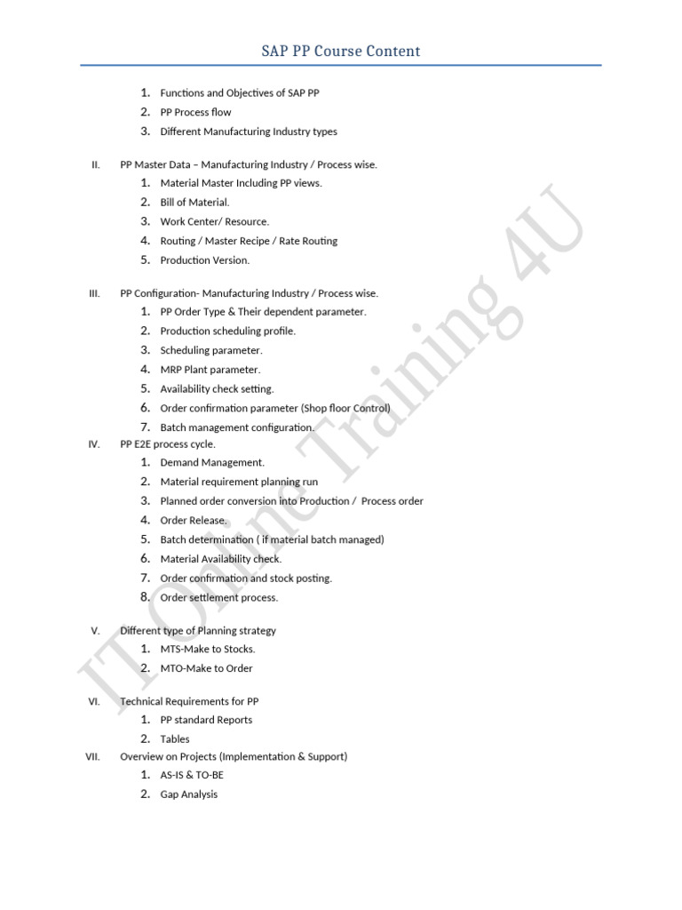 SAP PP Course Overview and Content | PDF