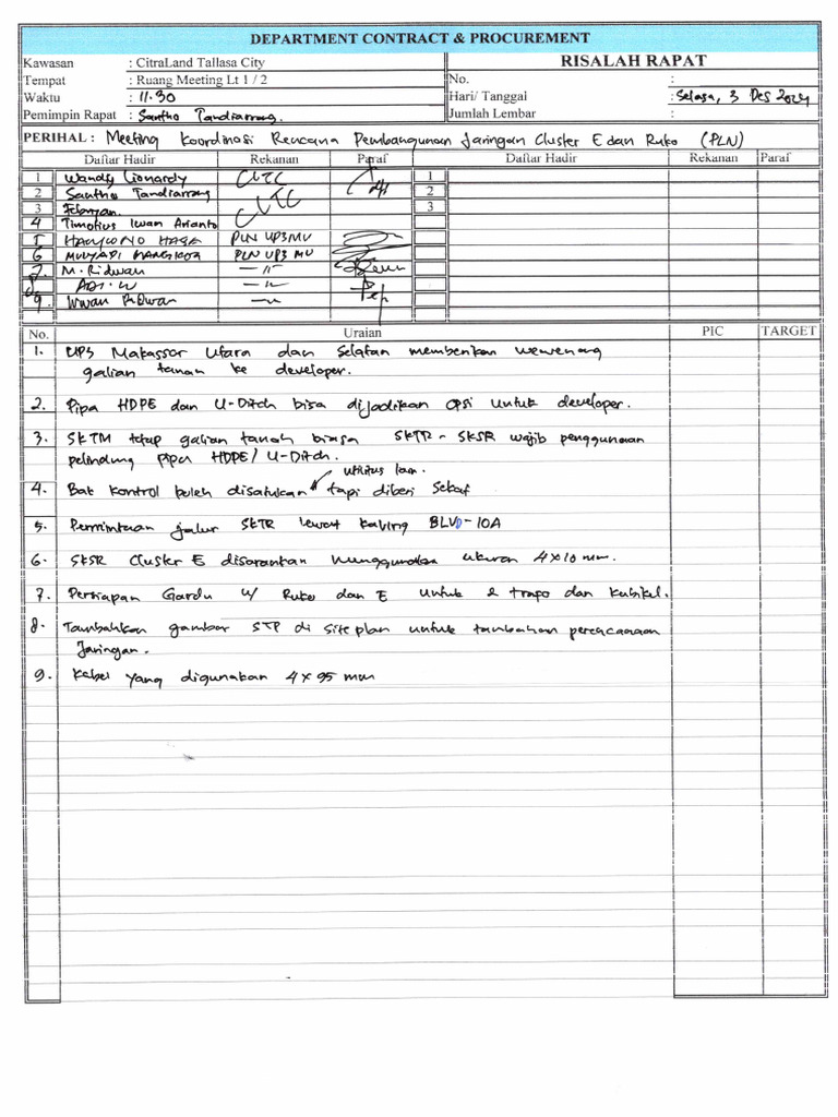 Meeting Koordinasi Rencana Pembangunan Jaringan Cluster E Dan Ru Pdf