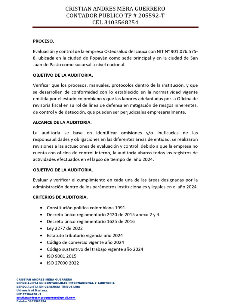 Informe de Auditoria RF | PDF | Auditoría | Contabilidad