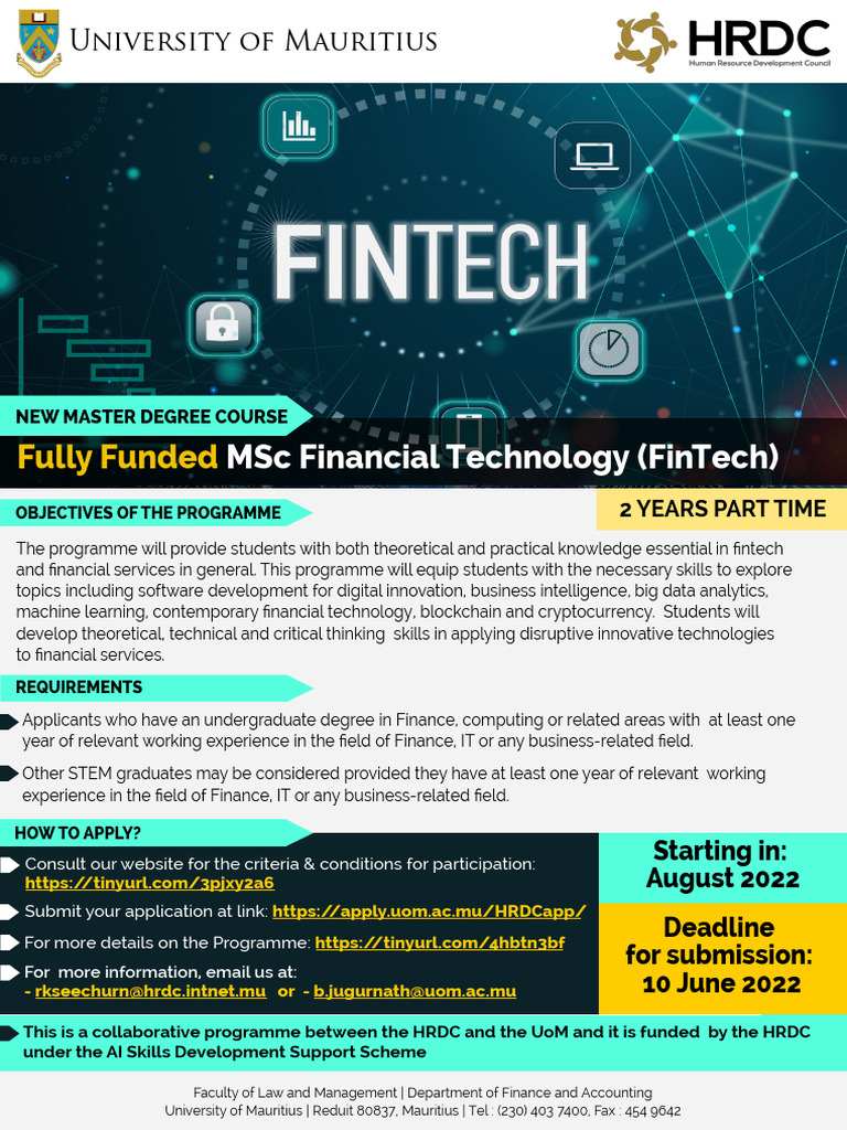 Fully Funded MSc in Financial Technology | PDF