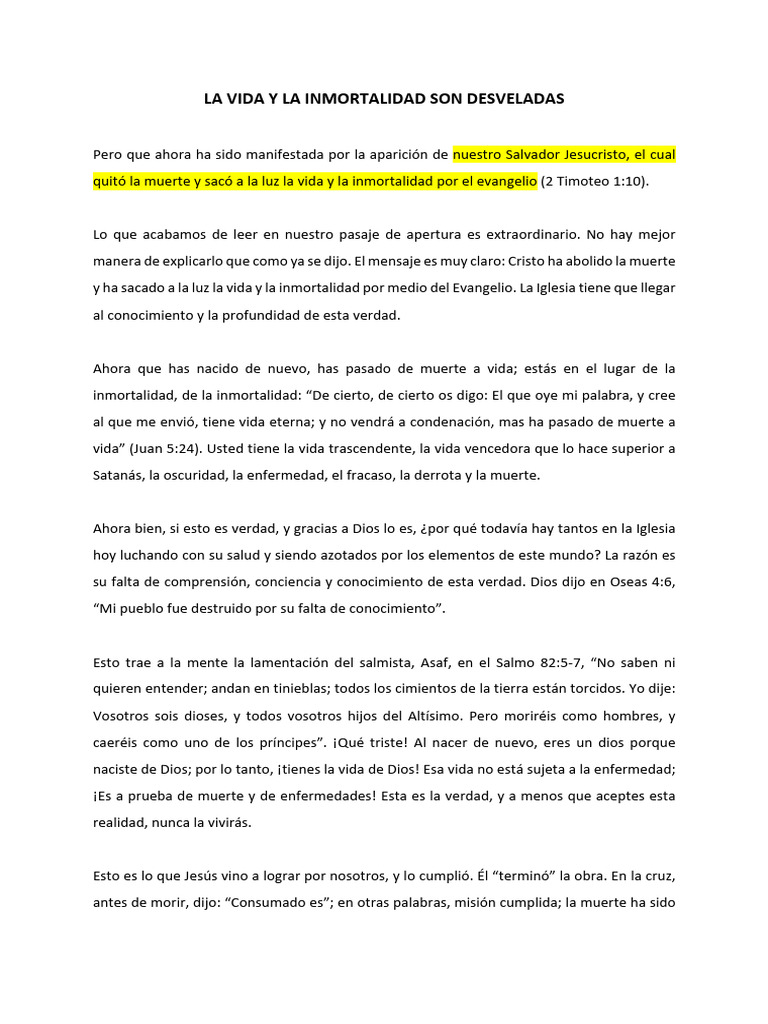 La Vida y La Inmortalidad | PDF | Cristo (título) | Jesús