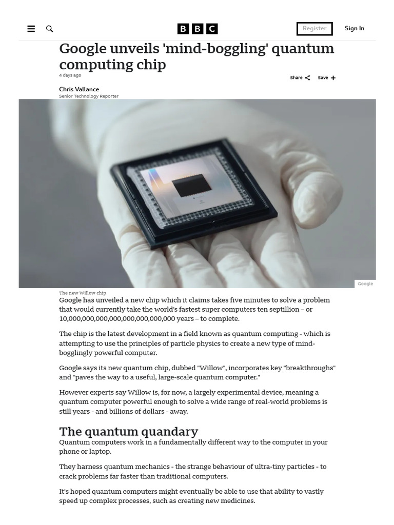 Google Unveils 'Mind-Boggling' Quantum Computing Chip | PDF | Quantum ...