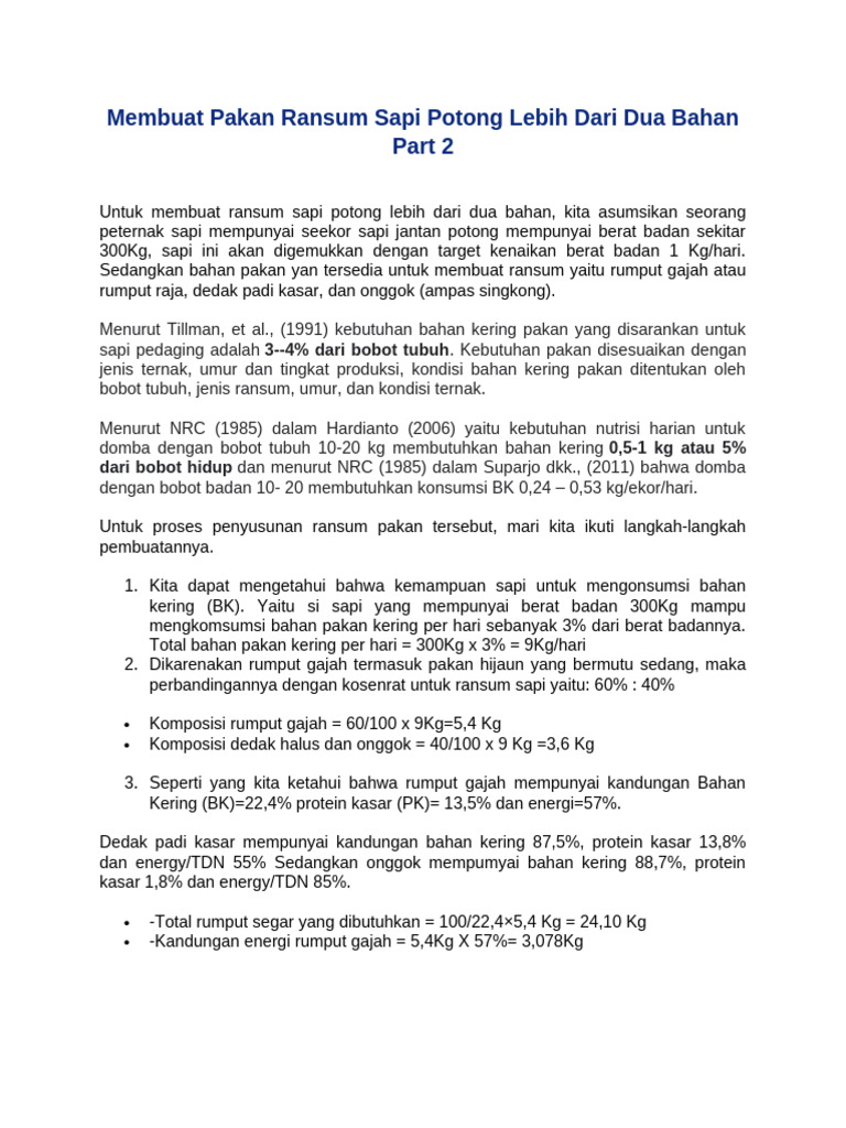 5. Membuat Pakan Ransum Sapi Potong Lebih Dari Dua Bahan | PDF