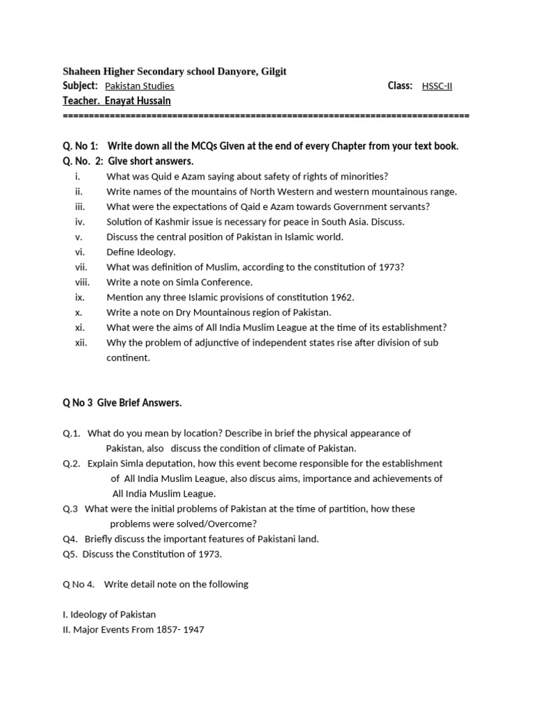 Past Paper: Ideology & Constitution of Pakistan | PDF
