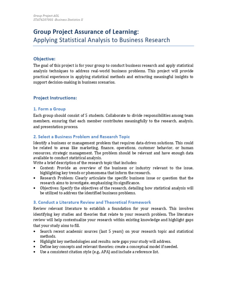 Business Statistics Group Project Guide | PDF | Statistics | Data Analysis