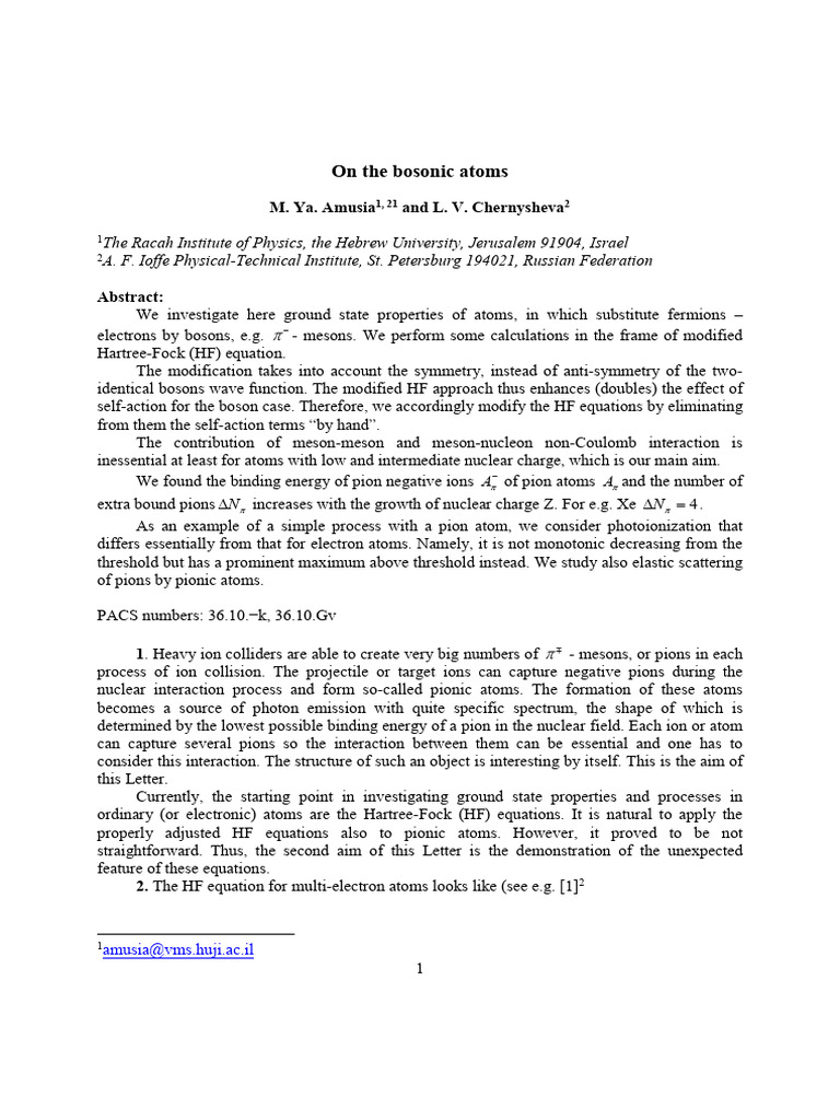 Ground State Properties of Pionic Atoms | PDF | Atoms | Electron