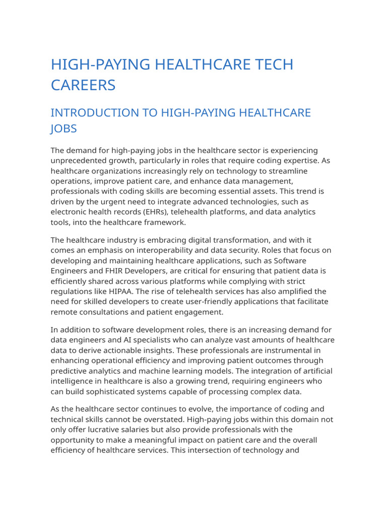 High-Paying Healthcare Tech Careers | PDF | Cloud Computing ...