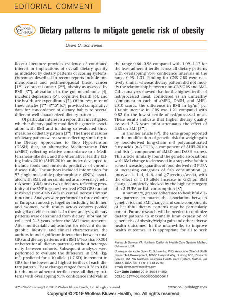 Dietary Patterns To Mitigate Genetic Risk of Obesity | PDF ...