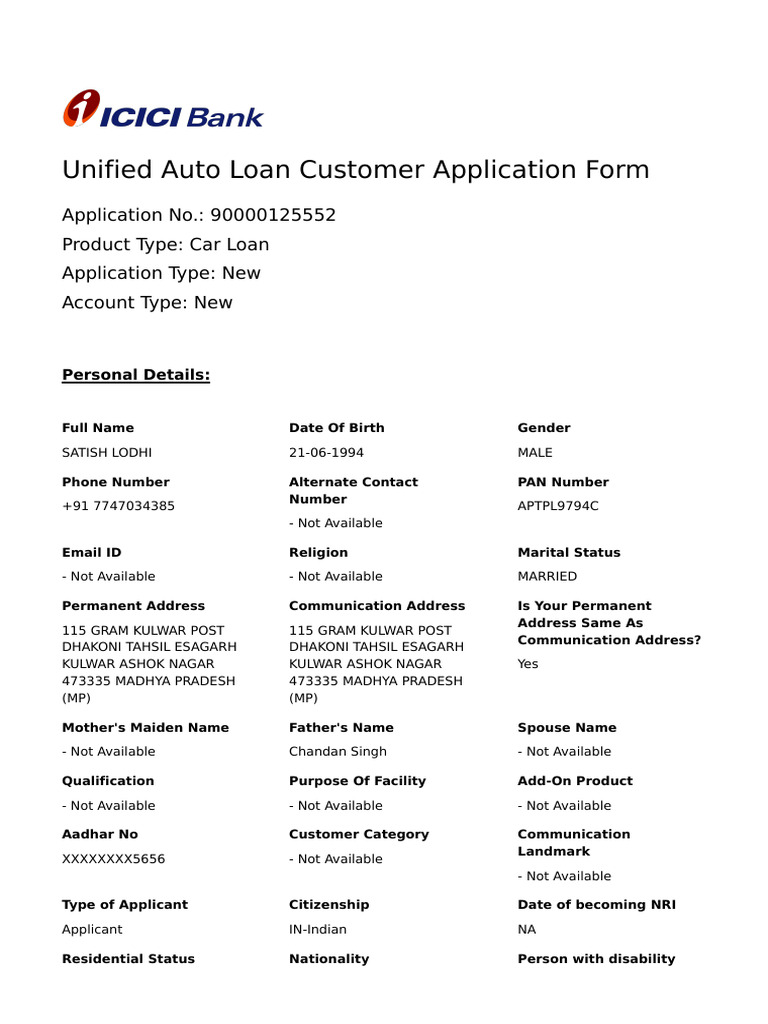 ICICI Car Loan Application Form | PDF | Banks | Cheque