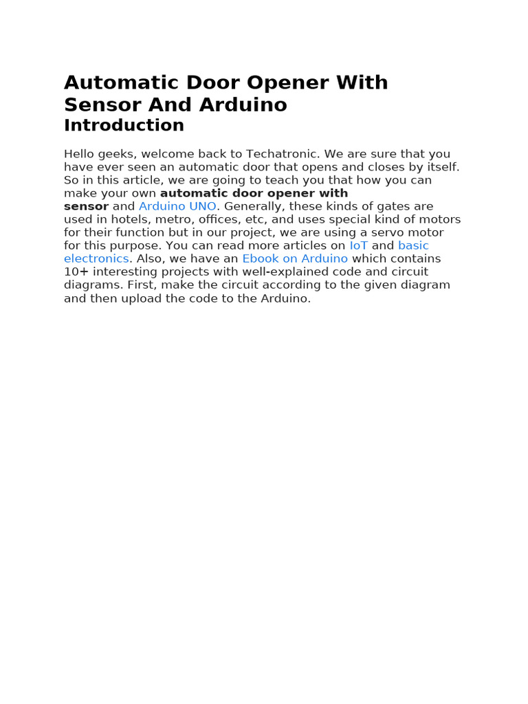 Circuit For Automatic Door Opener With Sensor | PDF