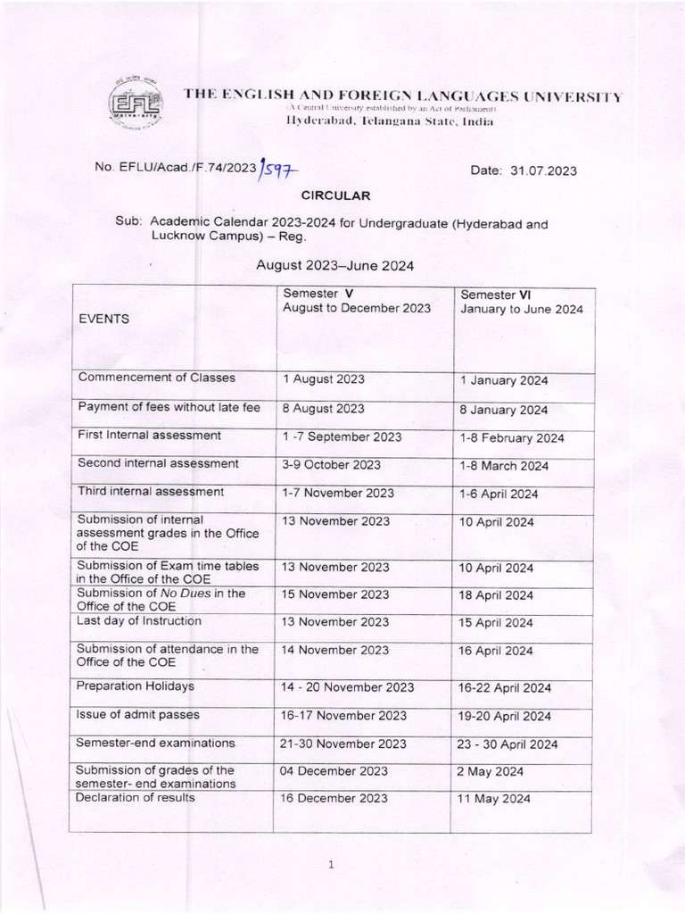 Academic Calendar 2023-2024 For Semester V and VI | PDF
