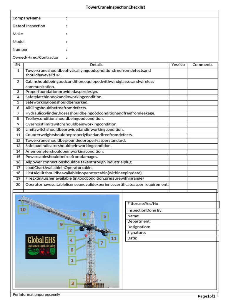 TowerCraneInspectionChecklist t | PDF