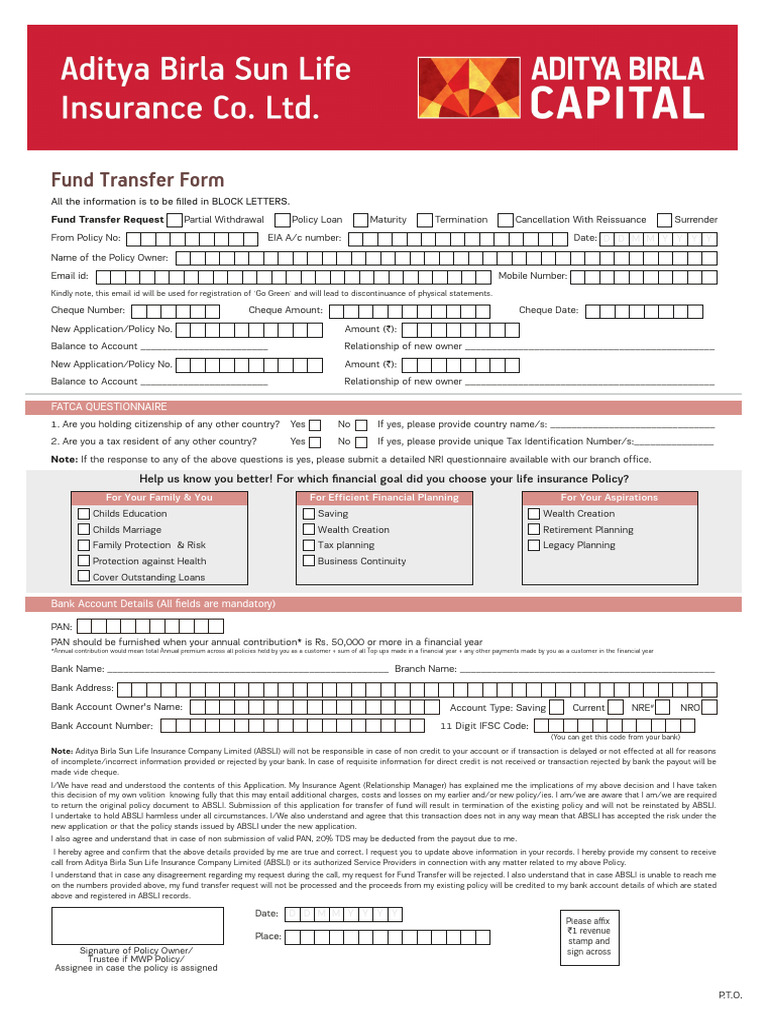 Fund Transfer Request Form for Policies | PDF | Identity Document ...