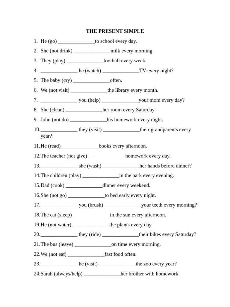 Present Simple Tense Exercises | PDF