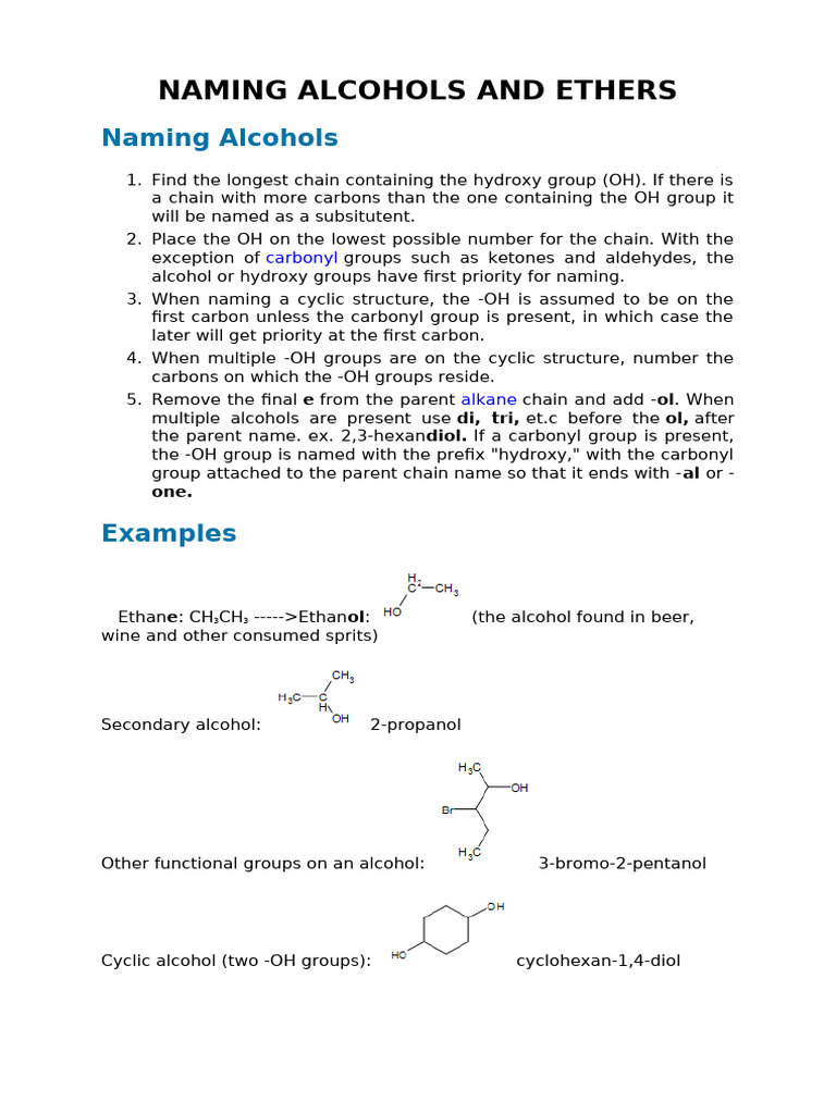 Alcohol and Ether Nomenclature Guide | PDF | Ether | Functional Group