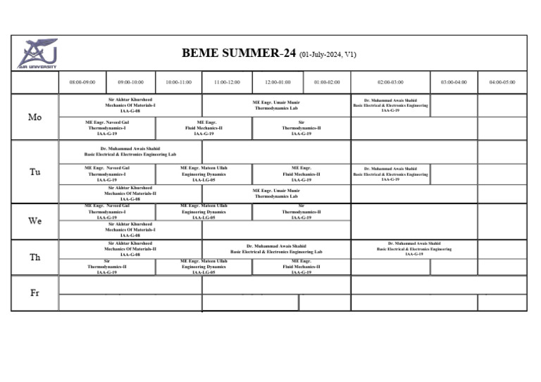Engineering Course Schedule Summer 2024 | PDF | Engineering | Physical ...
