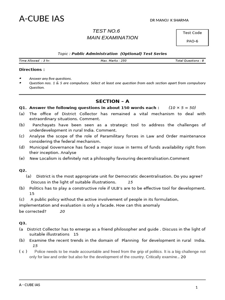 Public Administration Test - 6 TEST SERIES 2021 | PDF | Government ...