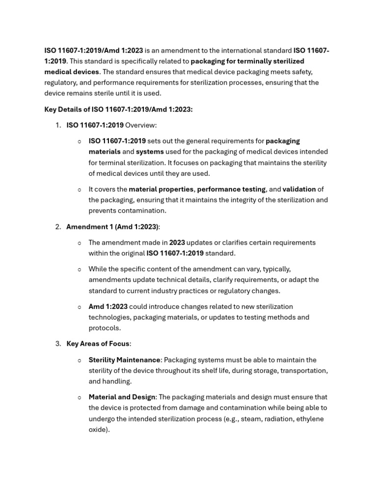 ISO 11607-1:2019/Amd 1:2023 Overview | PDF | Sterilization ...