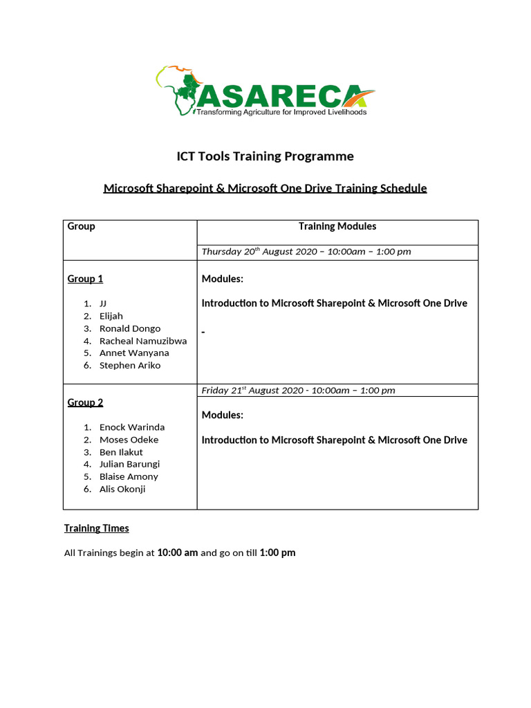 SharePoint & OneDrive Training Schedule | PDF