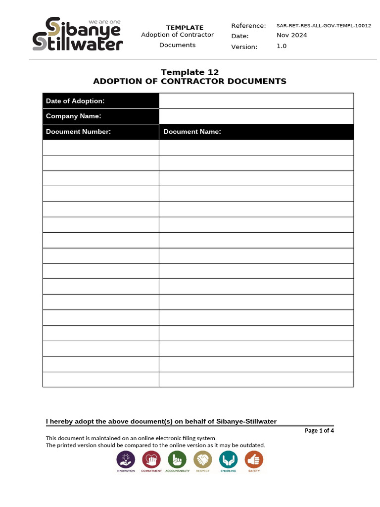 Contractor Document Adoption Template | PDF