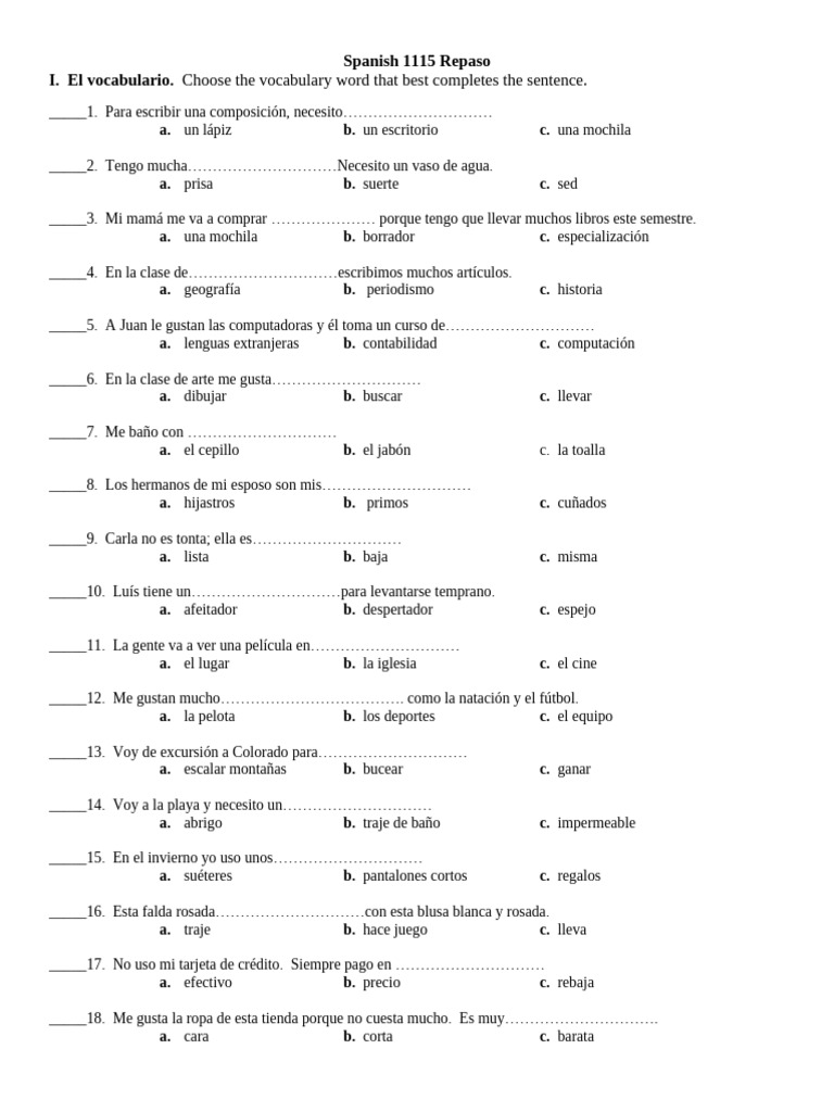 Spanish 1115 Repaso 2024 | PDF | Perú | Machu Picchu