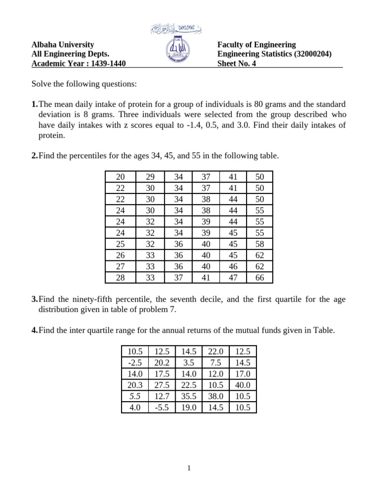 sheet4 | PDF | Statistical Analysis | Teaching Mathematics