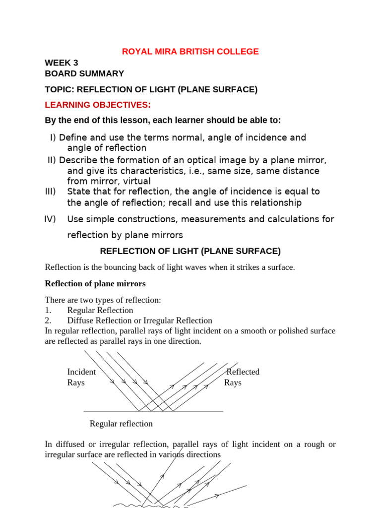 Uses and Properties of Plane Mirrors | PDF | Reflection (Physics) | Mirror