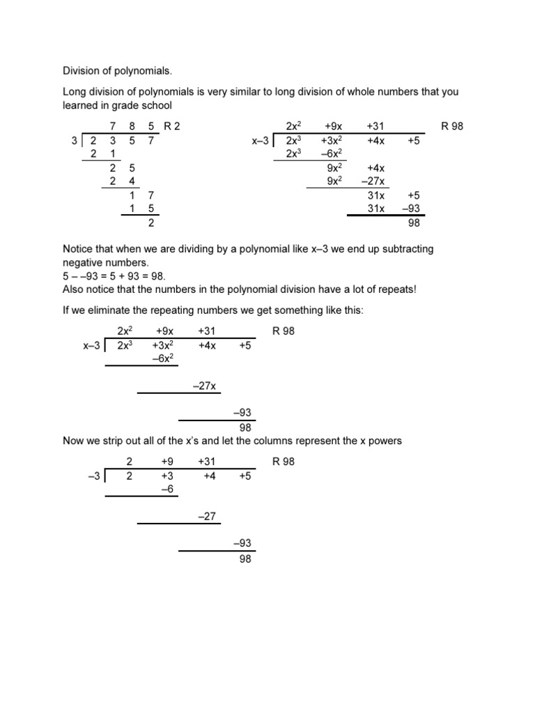 Polynomial Division Techniques Explained | PDF