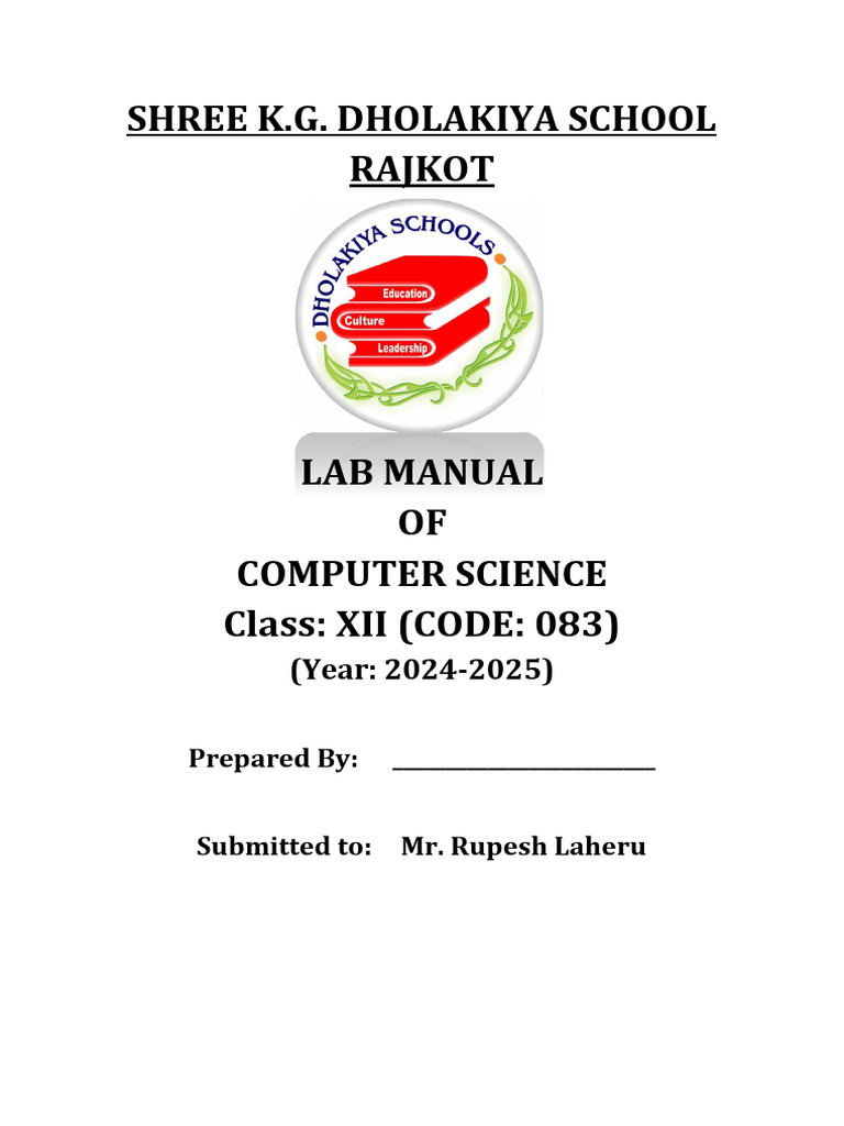 File 01 - Cbse Class Xii Computer Lab Manual Front Pages 2024-2025 | PDF