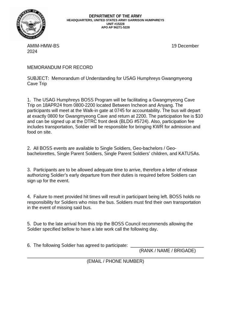 BOSS Trip Program MoU Gwangmyeong Cave | PDF
