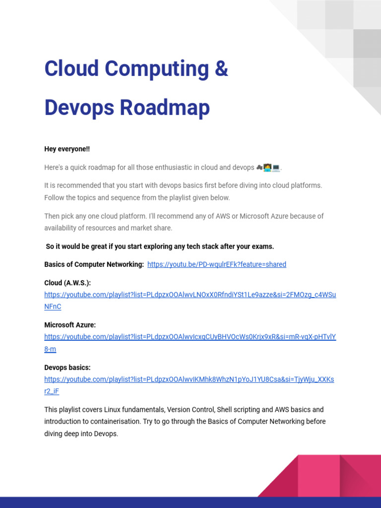 Cloud Computing Devops Roadmap Pdf Cloud Computing Amazon Web
