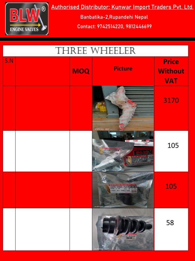 Three Wheeler Spare Parts Price List | PDF | Brake | Gear